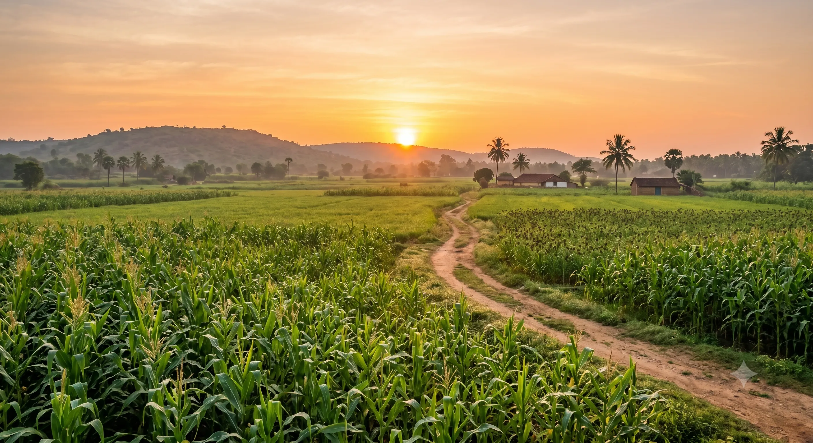 Agricultural land with sunrise