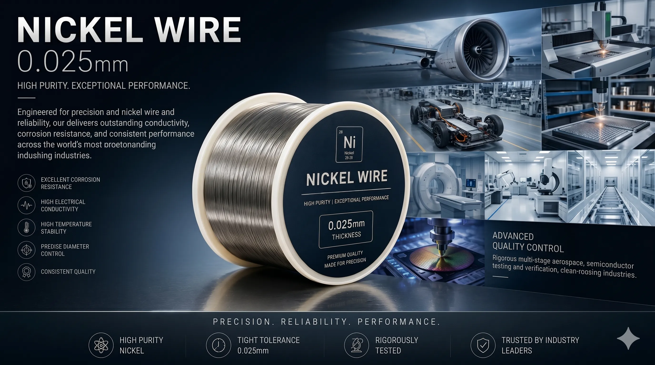 Ultra-fine Nickel Wire Specifications Infographic